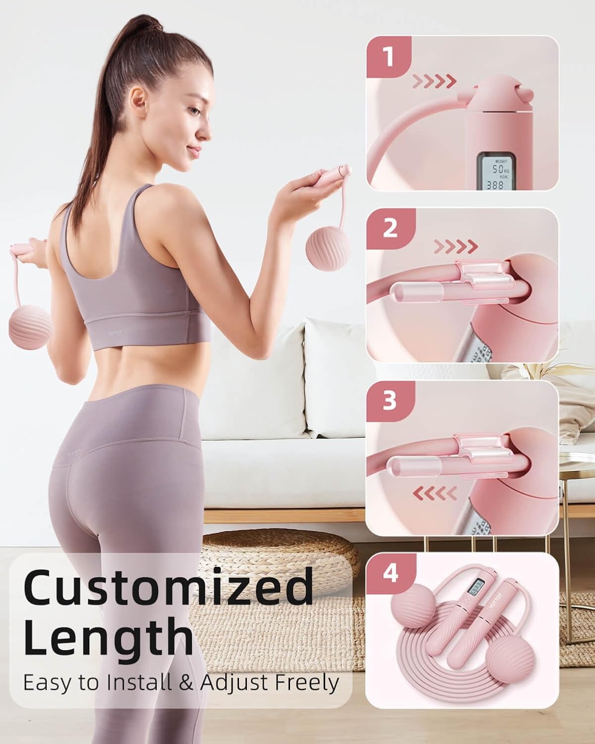 Skipping Ropes for Adults -Cordless Counter Jump Rope with Large Cordless Ball-Weighted Jump Rope for Women with LCD Display