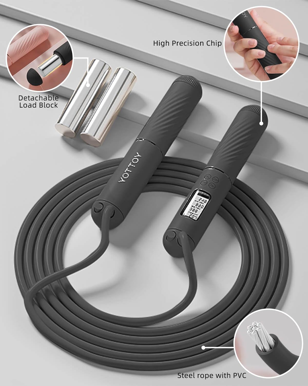 Skipping Ropes for Adults -Cordless Counter Jump Rope with Large Cordless Ball-Weighted Jump Rope for Women with LCD Display
