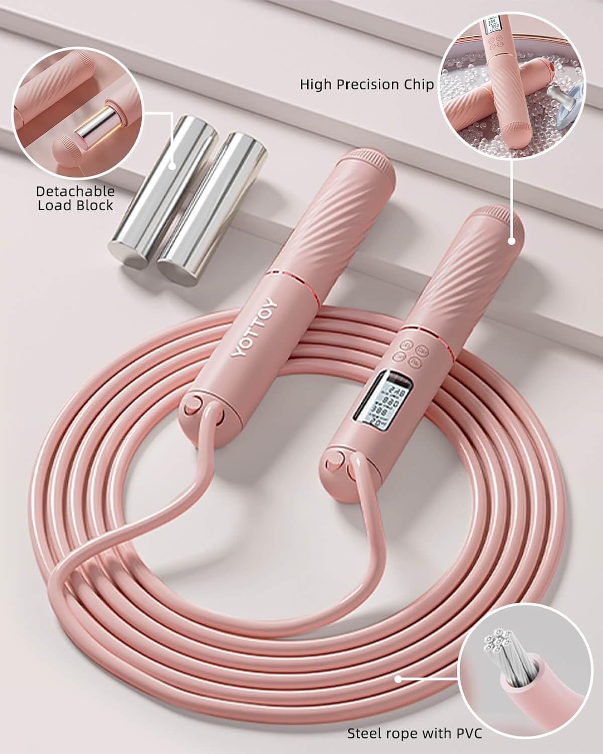 Skipping Ropes for Adults -Cordless Counter Jump Rope with Large Cordless Ball-Weighted Jump Rope for Women with LCD Display