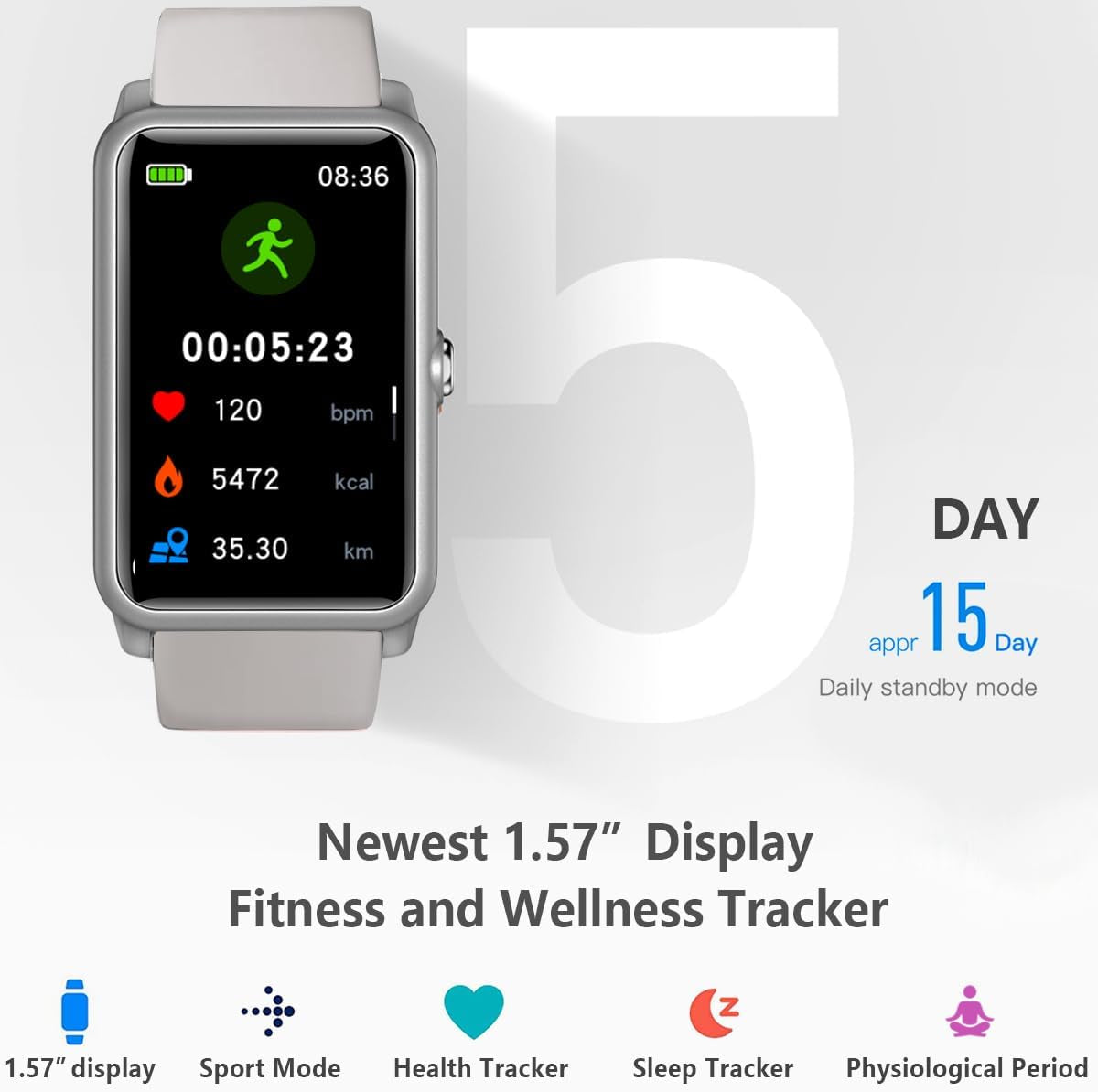 Fitness Tracker, Heart Rate Blood Pressure Monitor Activity Tracker, 1.57'' Touch Screen Calorie Step Counter IP68 Waterproof Watch with Weather Sleep Monitor Music Control for Women Men Kids