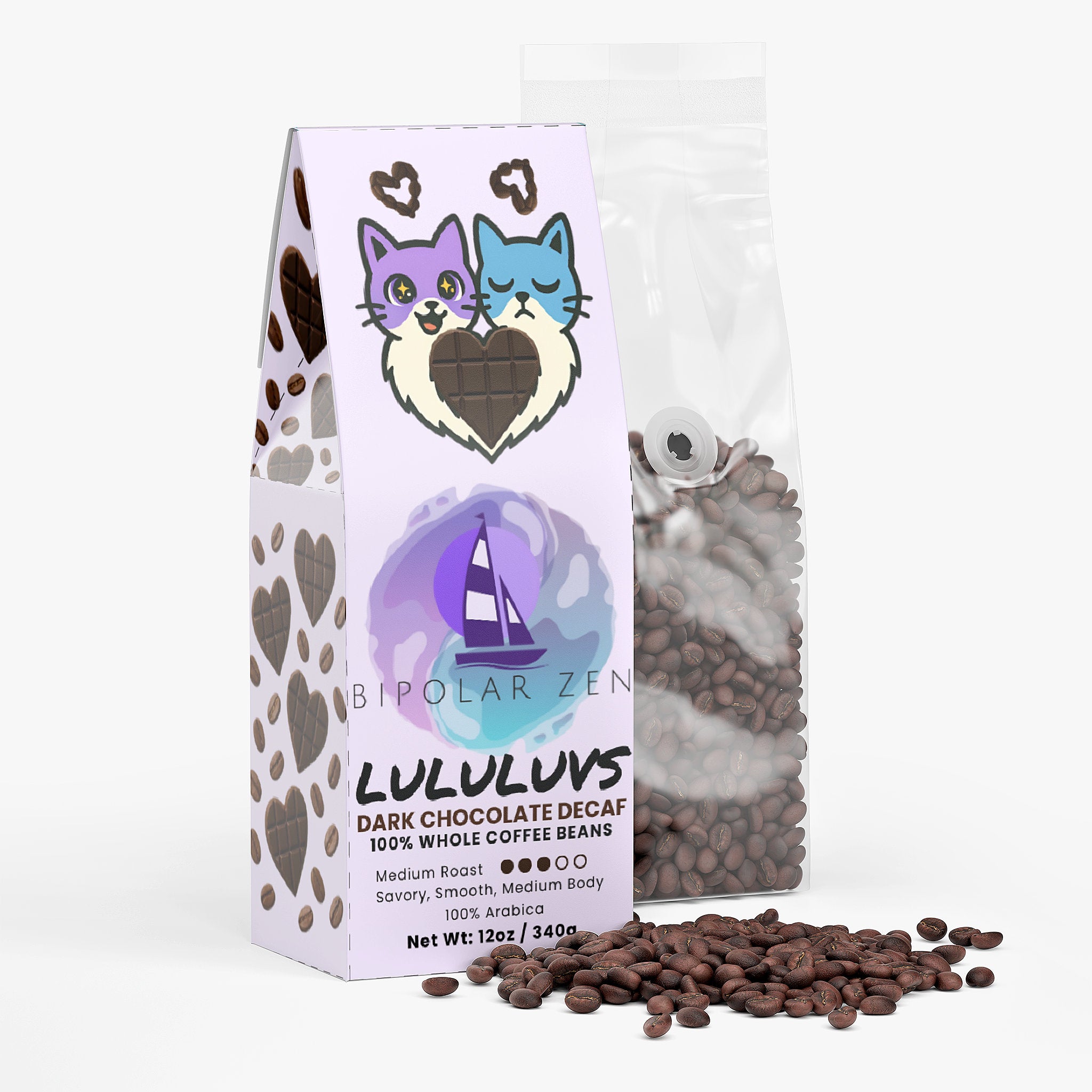 LULULUVS Dark Chocolate Decaf | Medium Roast Coffee with Dark Chocolate & Herbal Notes | Swiss Water Process