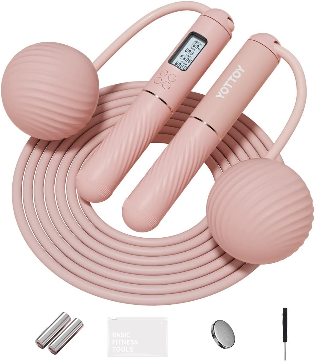 YOTTOY Cordless Counter Jump Rope with Large Cordless Ball-Weighted Jump Rope | Pink