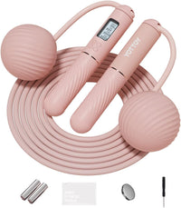 Skipping Ropes for Adults -Cordless Counter Jump Rope with Large Cordless Ball-Weighted Jump Rope for Women with LCD Display