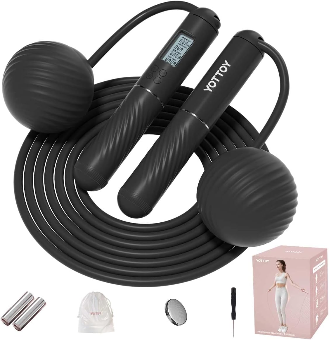 YOTTOY Cordless Counter Jump Rope with Large Cordless Ball-Weighted Jump Rope | Black